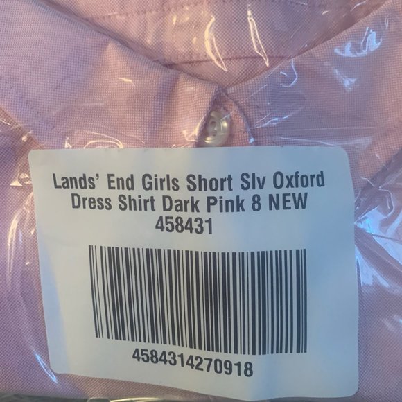NWT LANDS' END GIRL'S SHORT SLEEVE OXFORD DRESS SHIRT DARK PINK 8‎ - Picture 6 of 7
